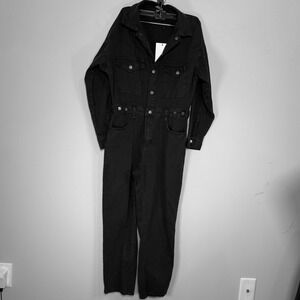 Black Denim Button Up Jumpsuit